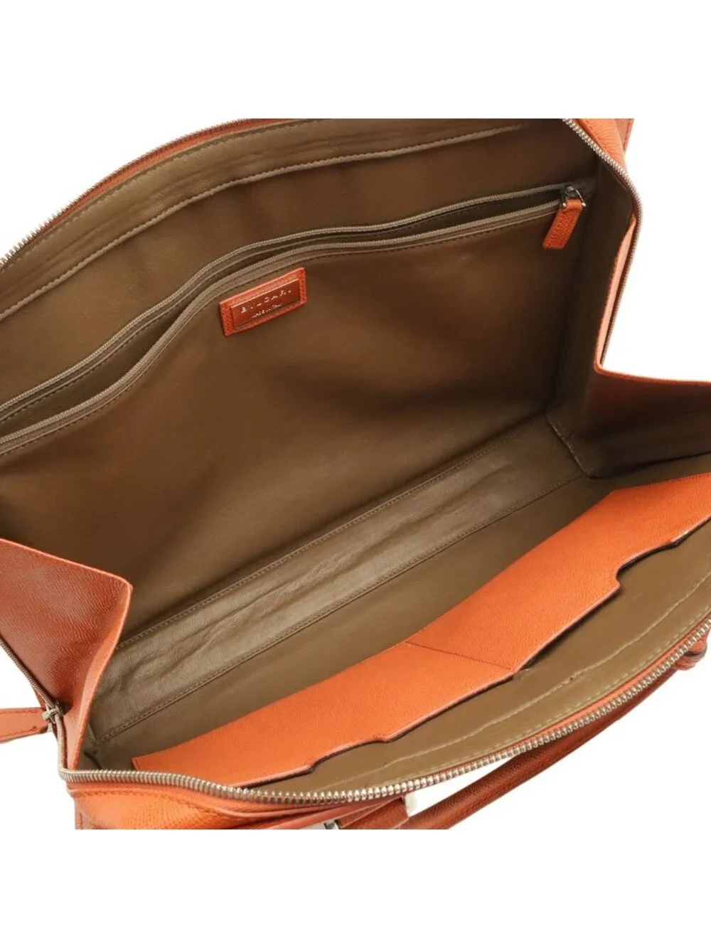 Bvlgari Man Business Briefcase Documents Purse Leather Orange Silver